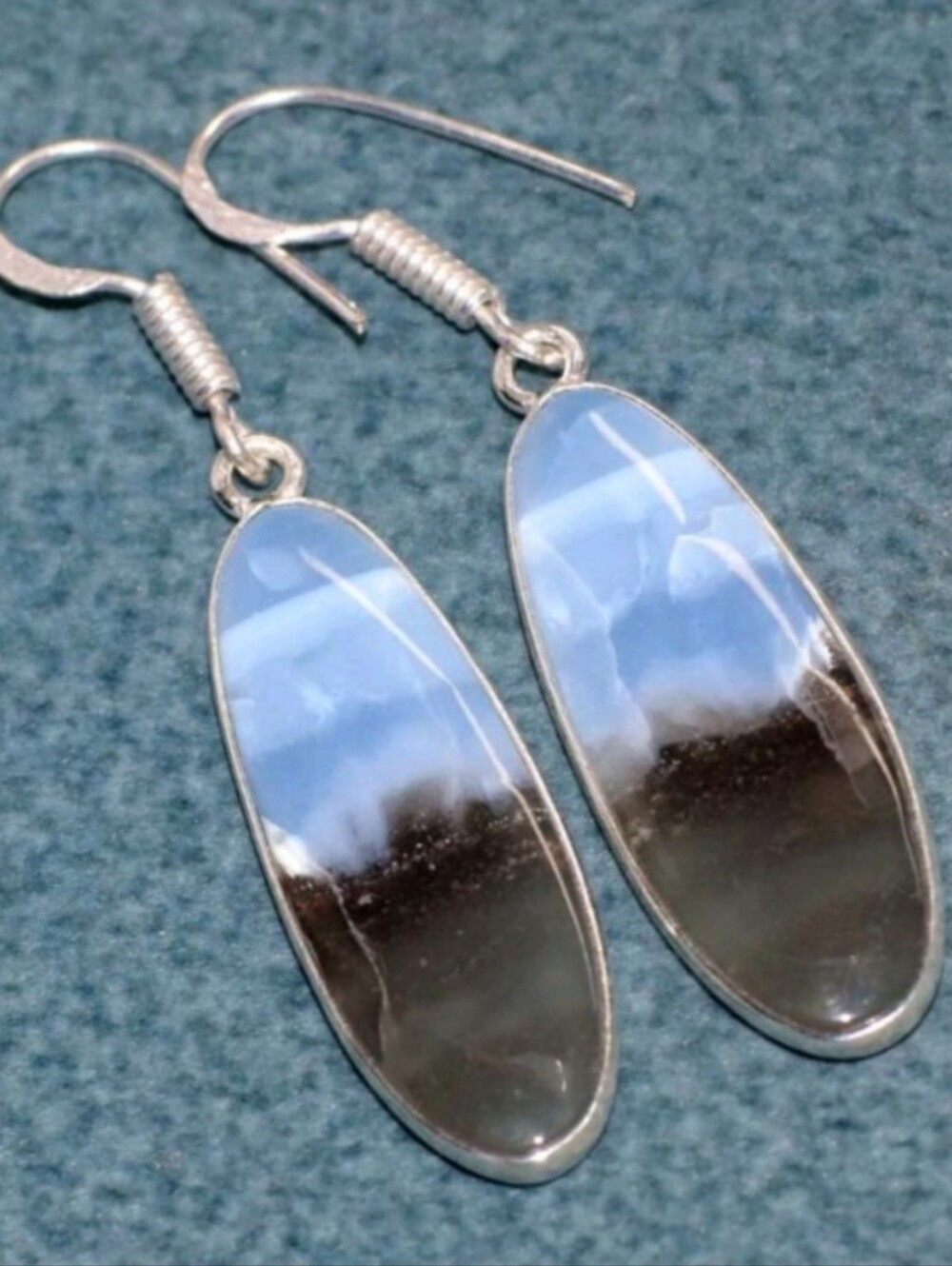 Owyhee Blue Opal Gemstone Jewelry 925 Sterling Silver Handmade Dangle Earrings